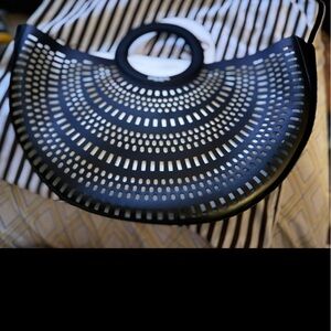 Henri Bendel black and white lasercut preforated tote
